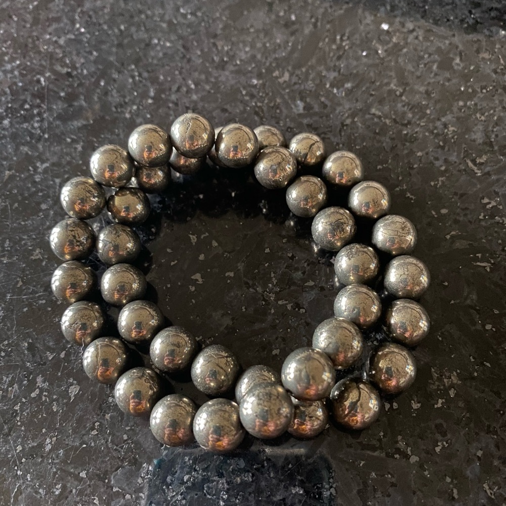 Authentic Bombshell Beads Bracelet 10mm Pyrite Size 7-7.5”